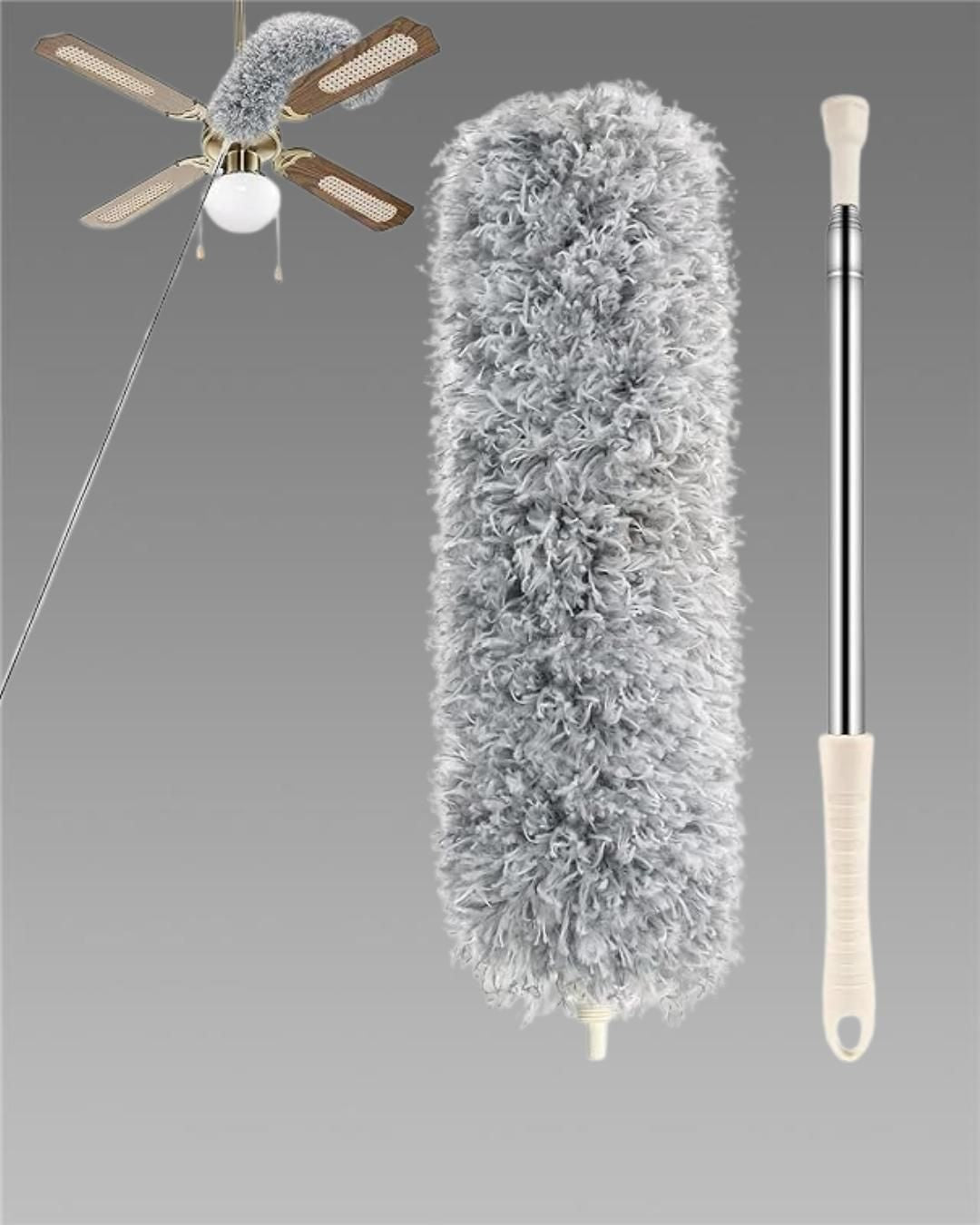 Microfiber Duster for Cleaning Telescopic Extension Long Pole Bendable Head, Scratch-Resistant Cover